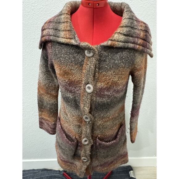 Sundace Striped Knit Cardigan , Cozy Button Down, Shawl Collar, Casual Chic - Picture 1 of 7